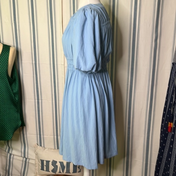 CALVIN KLEIN baby blue smocked poof sleeve womens Gauze dress - Picture 7 of 12